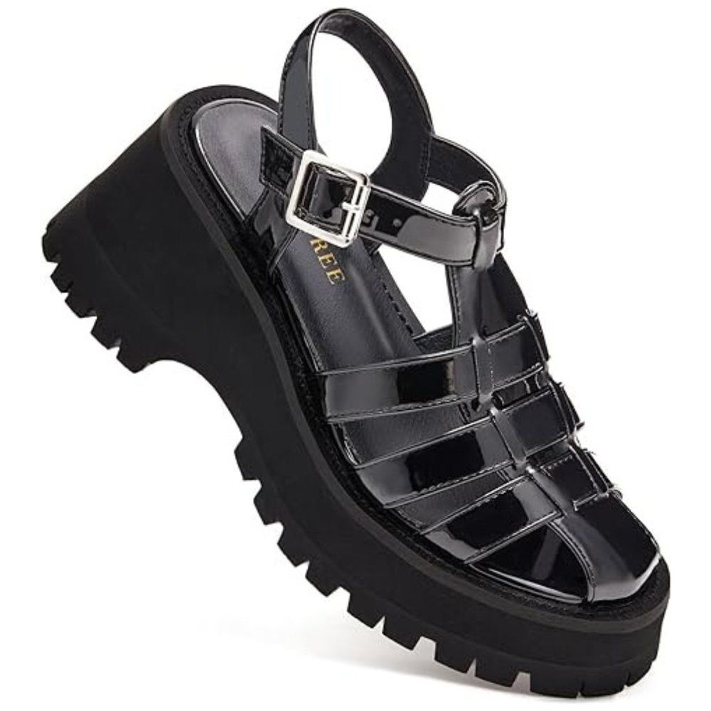 TINSTREE Women Chunky Y2K Gladiator Platform Sandals With Buckle Size 9 Black - Picture 2 of 11